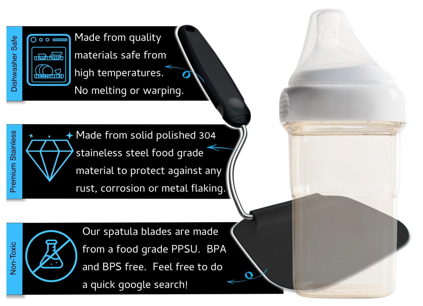 Spatula With Adjustable Angles🍽️ — A must have kitchen gadget👨‍🍳🍴Includes 2 Spatula heads made from PPSU - BPA/BPS and PFAS free. Non-Toxic🛡